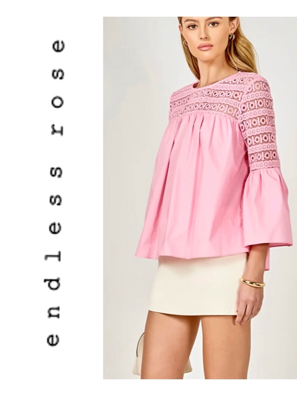NEW Endless Rose Lace With Poplin Bell Sleeve Blouse